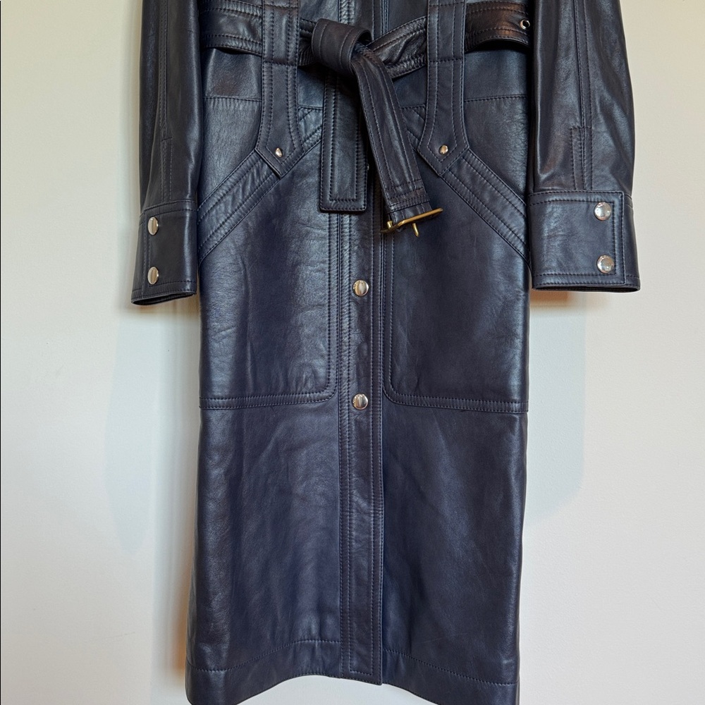 COACH 1941 MADE IN ITALY 🇮🇹 LAMB LEATHER SPORTY TRENCH COAT NAVY BLUE SIZE US 4 - Picture 12 of 16